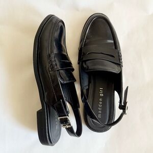 madden girl Black Box Women's Sling-Back Penny Loafers sz 7 Patent Faux Leather